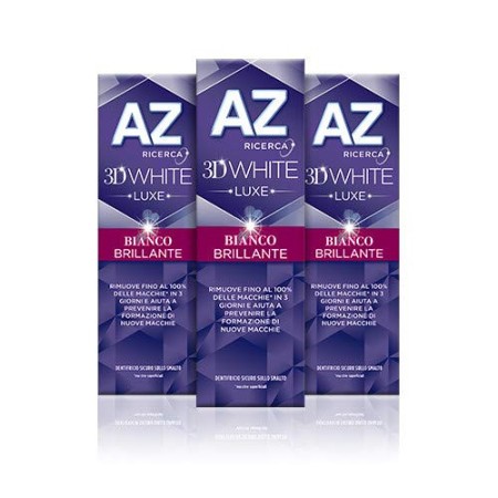 AZ Dentifricio 3D White Luxe Bianco Brillante con Azione Sbiancante Denti Professionale 3 x 75 ml