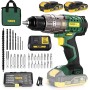 Avvitatore a Batteria 18V, TECCPO 60N.m Trapano Elettrico con Percussione, 30min Caricatore Rapido, 2 Batterie 2000mAh, 13 mm Me