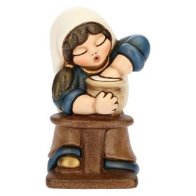 THUN® - Donna Vasaia con Tornio - Versione Blu - Statuine Presepe Classico - Ceramica - I Classici