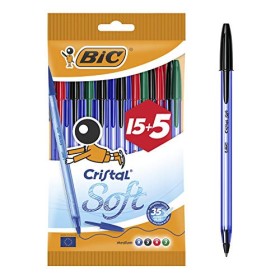 Bic Cristal Soft Penne a Sfera, Punta Media (1.2 mm), Colori Assortiti, Confezione da 15 Penne + 5 in Omaggio, per Scrivere a Sc