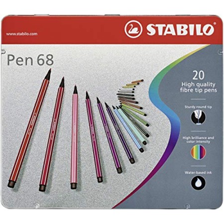 Pennarello Premium - STABILO Pen 68 - Scatola in Metallo da 20 - Colori assortiti