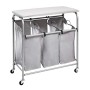 AmazonBasics - Carrello raccogli biancheria con 3 sacchi e asse da stiro da tavolo (colore grigio)