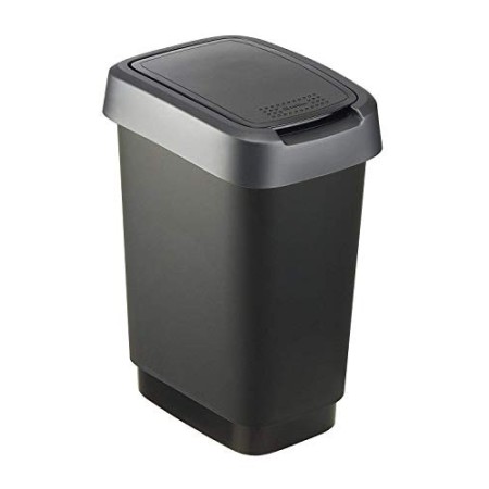 Rotho Twist Portarifiuti 10l con coperchio, Plastica PP senza BPA, Nero/Argento, 10l 24.8 x 18.1 x 33.0 cm