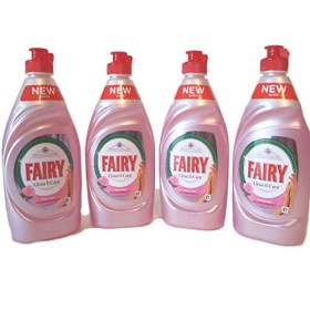 Confezione da 4 di Fairy Clean & Care, Rose & Satin, con detergente liquido per i piatti DermaProtect (383 ml x 4)