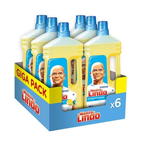 Mastro Lindo Detersivo Pavimenti Limone, Maxi Formato 6 Pezzi da 950 Ml, 5.7 L