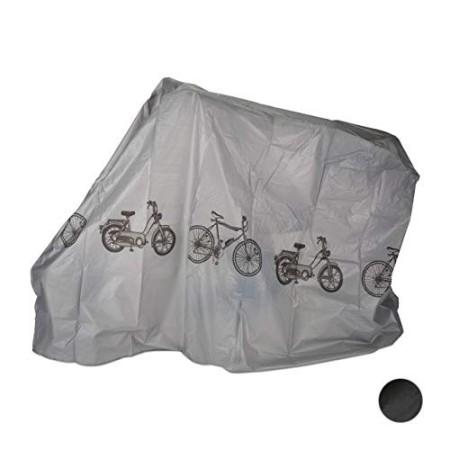 Relaxdays Copri Biciclette da Esterno, Telo per 3 Bici, HLP 110x200x100cm,  Copertura e Custodia, Plastica, Nero Argento