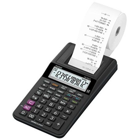 Casio HR-8RCE-BK Calcolatrice Scrivente Portatile, Display a 12 Cifre, Funzioni Check e Correct, Funzioni After Print e Re-print