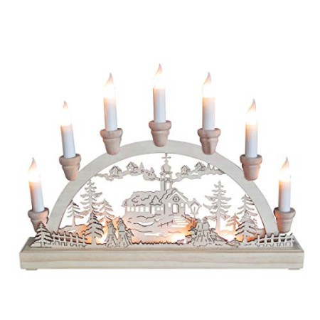 The Benross Christmas Workshop - Decorazione Luminosa ad Arco, in Legno,10 LED a Candela, Funzionamento a Batteria