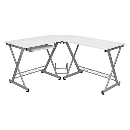 Songmics Scrivania per Ufficio a Forma di L, Metallo, Bianco, 50 X 38 X 75 Cm