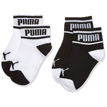 PUMA Wording Sock 2p Calze, Nero (Black/White 213), Unica (Taglia Produttore: 19/22) (Pacco da 2) Bimbo