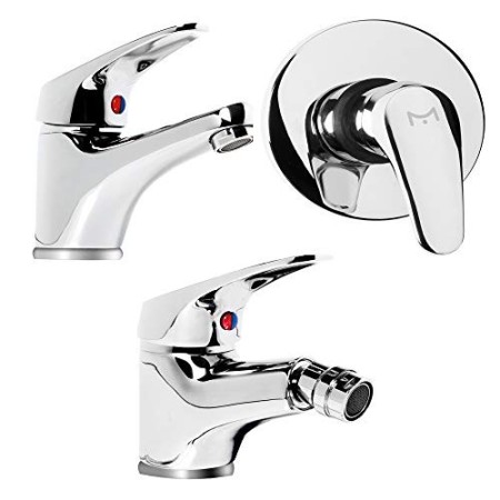 Tris Rubinetto Miscelatore Lavabo Bagno + Bidet + Miscelatore Doccia ad Incasso M Cromato