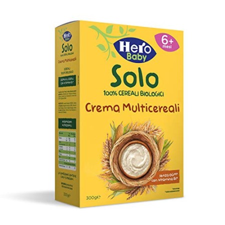 Hero Baby Solo Crema Multicereali 100% Bio Arricchita con Vitamina B1, senza Ogm, senza Zuccheri Aggiunti, senza Zuccheri Prodot