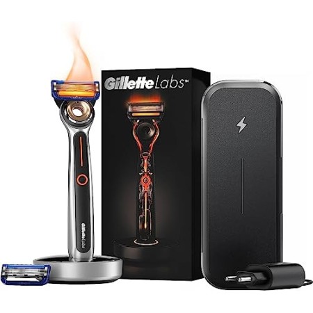 Gillette Labs Heated Razor Rasoio Riscaldato da Uomo + 2 Lamette di Ricarica, Kit da Viaggio, Regalo
