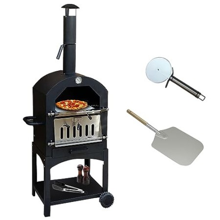 KuKoo - Forno Multifunzione a Carbonella per Pizza da Esterni Giardino Vialetto e Balcone Carne e Pesce in Acciaio Con Pala per 