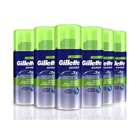 Gillette Series Pelli Sensibili Gel da Barba, Pacco da 6 x 75 ml, Formato da Viaggio