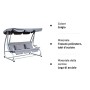 Outsunny Dondolo Letto da Giardino 3 Posti Schienale Reclinabile Tetto Regolabile Grigio 200×120×164cm