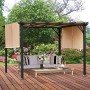 Outsunny Pergola Gazebo da Giardino in Acciaio con Tende Regolabili 305x305x220cm, Marrone Chiaro