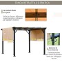 Outsunny Pergola Gazebo da Giardino in Acciaio con Tende Regolabili 305x305x220cm, Marrone Chiaro