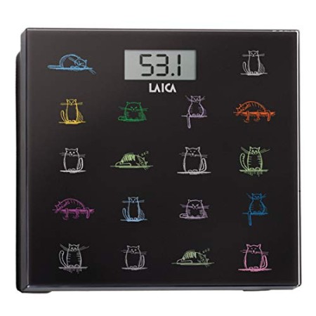 Laica Bilancia PS1061 Pesapersone Elettronica, 180 kg, Vetro Temperato con Serigrafia Gatti