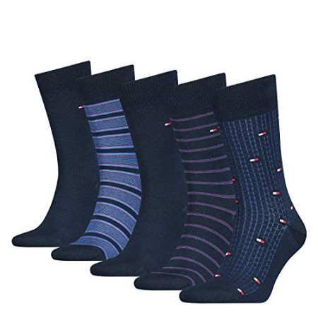 Tommy Hilfiger Th Men Sock 5p Fine Stripe Tin Giftbox calze, blu scuro, 39/42 (Pacco da 5) Uomo