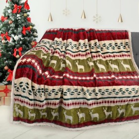 Catalonia - Coperta natalizia in stile sherpa, 130 x 150 cm, motivo natalizio, calda e soffice, coperta decorativa per letto e d