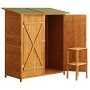 Outsunny Casetta da Giardino con Uno Sgabello e 2 Ripiani, Capanno in Legno Porta Attrezzi da Esterno, 140x75x160cm