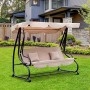 Outsunny Dondolo da Giardino 3 Posti Convertibile in Letto a Dondolo, Tetto e Struttura in Acciaio, 200x120x164cm Beige