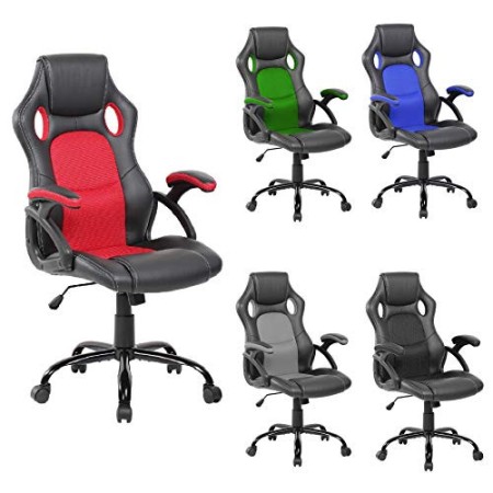 Rebecca Mobili Sedia Per Ufficio, Poltrona Gaming Nera, Finta Pelle Nylon, Girevole Imbottita - Misure: 109,5/120 x 66 x 63 cm (