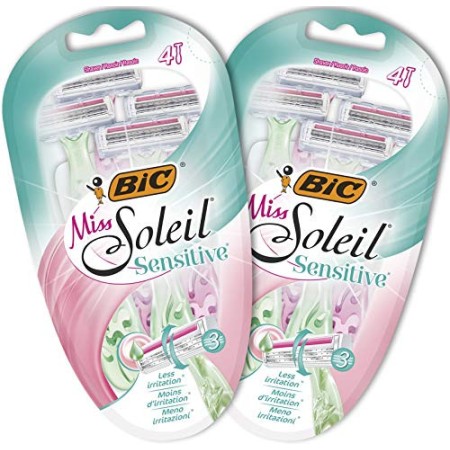 BIC RAZORS Miss Soleil Sensitive Rasoio Usa e Getta 3 Lame Mobili, Confezione da 2 Pacchi a 4 Pezzi