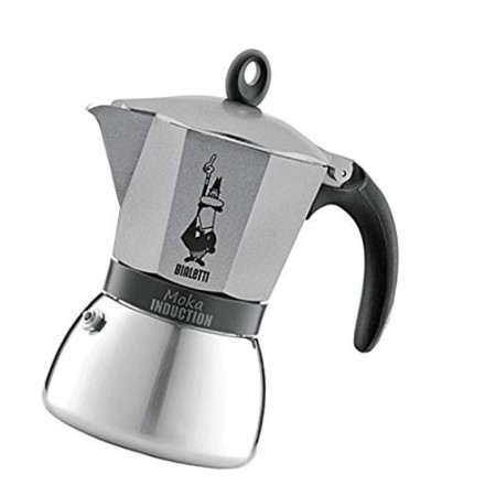 Bialetti Moka Induction Caffettiera in Alluminio, Adatta all'induzione, 230 W, 3 Cups, Acciaio Inossidabile, Grigio Antracite