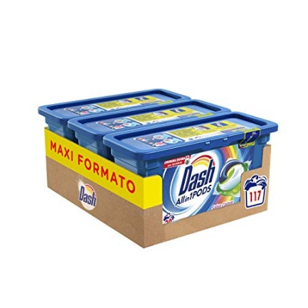 Dash Allin1 Pods Detersivo Lavatrice in Capsule Salva Colore, Maxi Formato 3 x 39 Pezzi, 117 Lavaggi