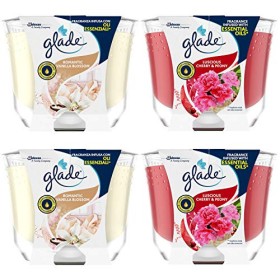 Glade Candele Profumate, Set da 4, con Oli Essenziali, 2 Fragranze Romantic Vanilla e 2 Fragranze Peony & Cherry, Lunga Durata F