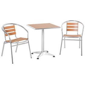 Outsunny Set Tavolo e Sedie da Giardino ed Esterno 3 Pezzi in Alluminio con Finitura Effetto Legno