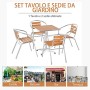 Outsunny Set Tavolo e 4 Sedie da Giardino e Terrazza, Arredamento da Esterno in Alluminio e Plastica, Colore Legno