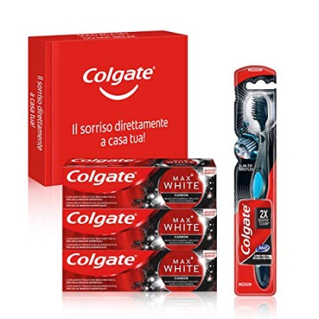 Colgate Kit Sbiancante al Carbone con 3 Dentifrici Colgate Max White Carbon Sbiancante 75 ml e lo Spazzolino Colgate 360 Carbon