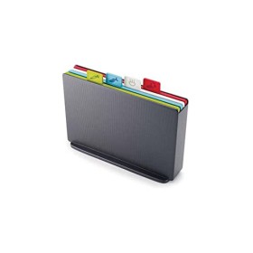 Joseph Joseph 60132 Index - Tagliere antiscivolo con custodia, Senza BPA, Grafite, Set di 4