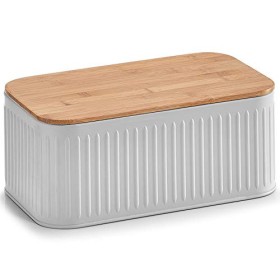 Zeller 25162 Brotkasten m. Bamboodeckel, Grau Cassetta per Il Pane con Coperchio Bamboo, Metallo, 30 x 18 x 13 cm