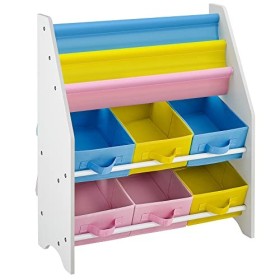 SONGMICS Scaffale per Giocattoli Mobiletto Multi-Ripiano per Bambini con Ceste in Tessuto non Tessuto Rimovibili Multicolore per