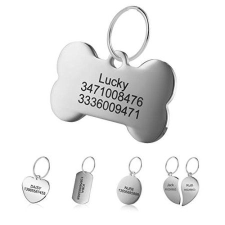 LYL Targhetta d’identificazione per Animali Domestici, in Acciaio Inox, Incisione Personalizzata Fronte/Retro, per Gatto e Can