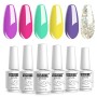 Vishine – Set di 6 smalti gel semi-permanenti, colori giallo rosa turchese Soak Off UV LED Nail Polish ideale regalo 8 ml