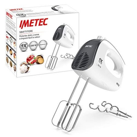 Imetec ST5 700 Sbattitore Elettrico, Fruste Extra Lunghe per Impasti Dolci e Panna Montata, Ganci Acciaio Inox per Impastare, 5 