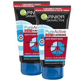 Garnier Maschera 3 in 1 Pure Active Intense, Azione 3 in 1: Maschera Viso Punti Neri, Gel Detergente e Scrub Viso con Carbone Ve