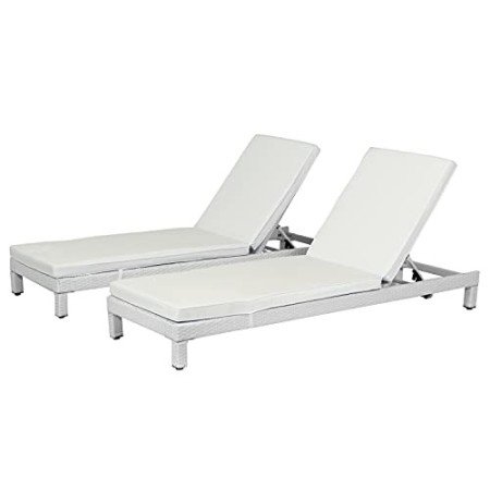 Outsunny Set 2 Sdraio da Giardino Cuscino Imbottito Regolabile su 6 Livelli in Rattan 196 x 65 x 22 cm Bianco