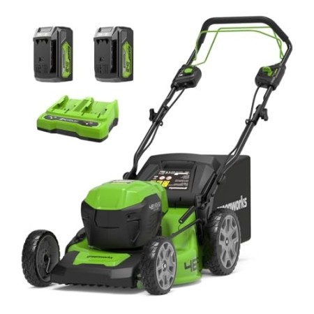 Greenworks Tosaerba a Batteria GD24X2LM46SPK4X (Li-Ion 2x24V 46 cm Larghezza di Taglio, Fino a 480m², 55L Box Raccoglierba, a 7