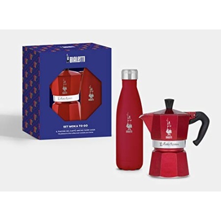 Bialetti Moka To Go Set, Moka Express Red da 3 Tazze y Bottiglia Termica Red da 500 ml, Confezione Regalo