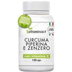 Curcuma Piperina Plus Zenzero Vitamina C-130 cpr-Altissimo Dosaggio Naturale Di Estratto Curcuma 1280,00Mg-Curcumina 200,00Mg-Pi