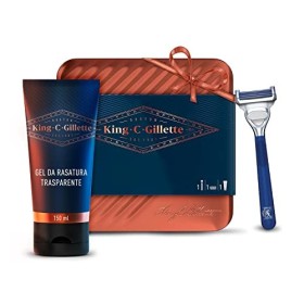 Gillette King C. Kit Regalo Da Uomo Get Sharp: Rasoio Per Il Collo - 1 Lama + Gel Trasparente Per La Rasatura 150 ml + Scatola D