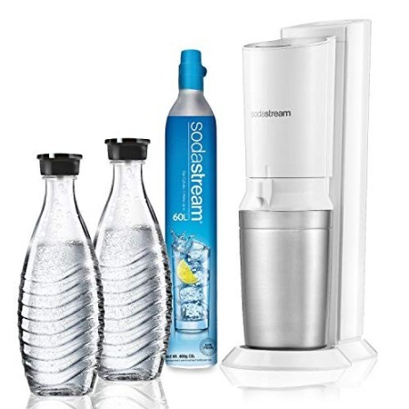Sodastream Gasatore D'Acqua Frizzante Crystal Mega Pack, 2 Bottiglie di Vetro e 1 Cilindro CO2 inclusi, Bianco