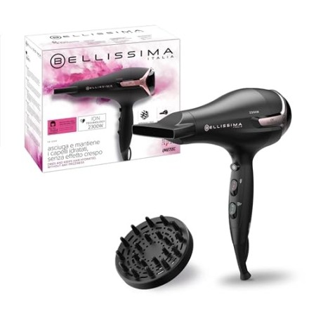 Imetec Bellissima Asciugacapelli K9 2300 Asciuga e Mantiene Idratati i Capelli senza Effetto Crespo, 2300 W, Tecnologia a Ioni, 