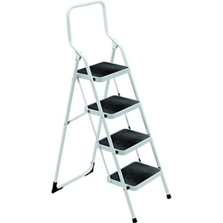 FRAMAR Major 4 Sgabello, 4 Gradini Antiscivolo, con Blocco di Sicurezza, Piedini Angolari Stabilizzanti, Portata 150 kg, Acciaio